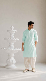Minimal Mandarin Collar Kurta - Aqua