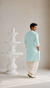 Minimal Mandarin Collar Kurta - Aqua