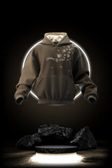 Hoodie with autumn leaves on it, reads 'Falling in place'