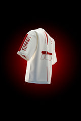 Ferrari-inspired 16 oversized F1 racing T-shirt with red racing graphics on off white