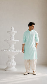 Minimal Mandarin Collar Kurta - Aqua