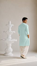 Minimal Mandarin Collar Kurta - Aqua