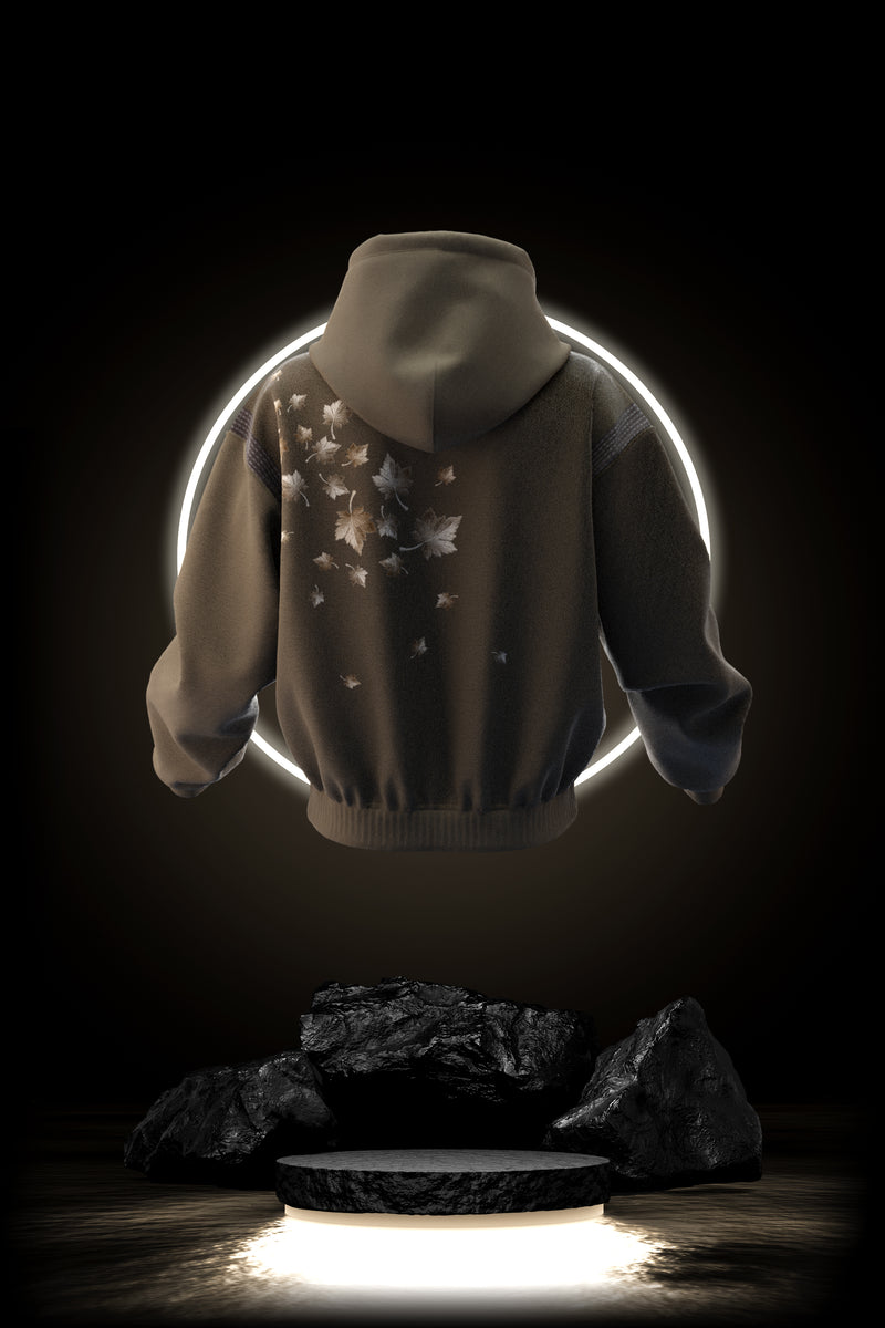 Hoodie with autumn leaves on it, back side
