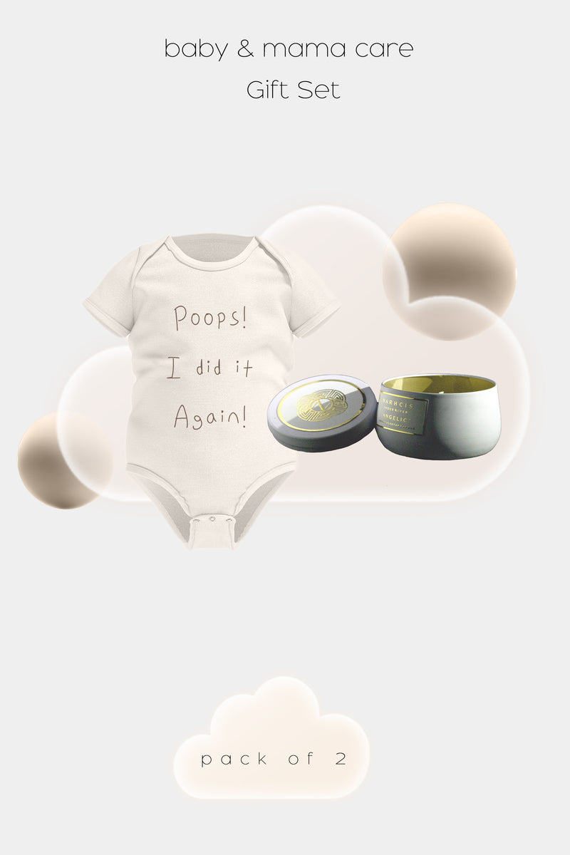 Poops! - Baby & Mama Care Gift Set - Short Sleeve Rompers & Luxury Scented Candle