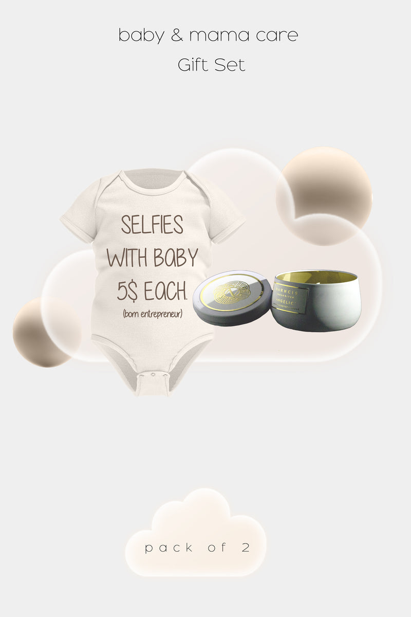 Selfies - Baby & Mama Care Gift Set - Short Sleeve Rompers & Luxury Scented Candle